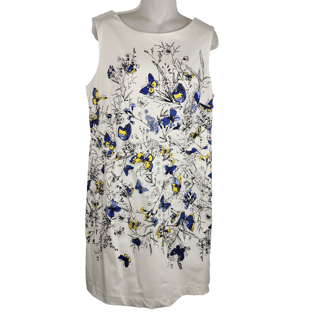 RSVP By Talbots Womens Sleeveless Sheath Dress Size 14P Butterfly Summer Lined
